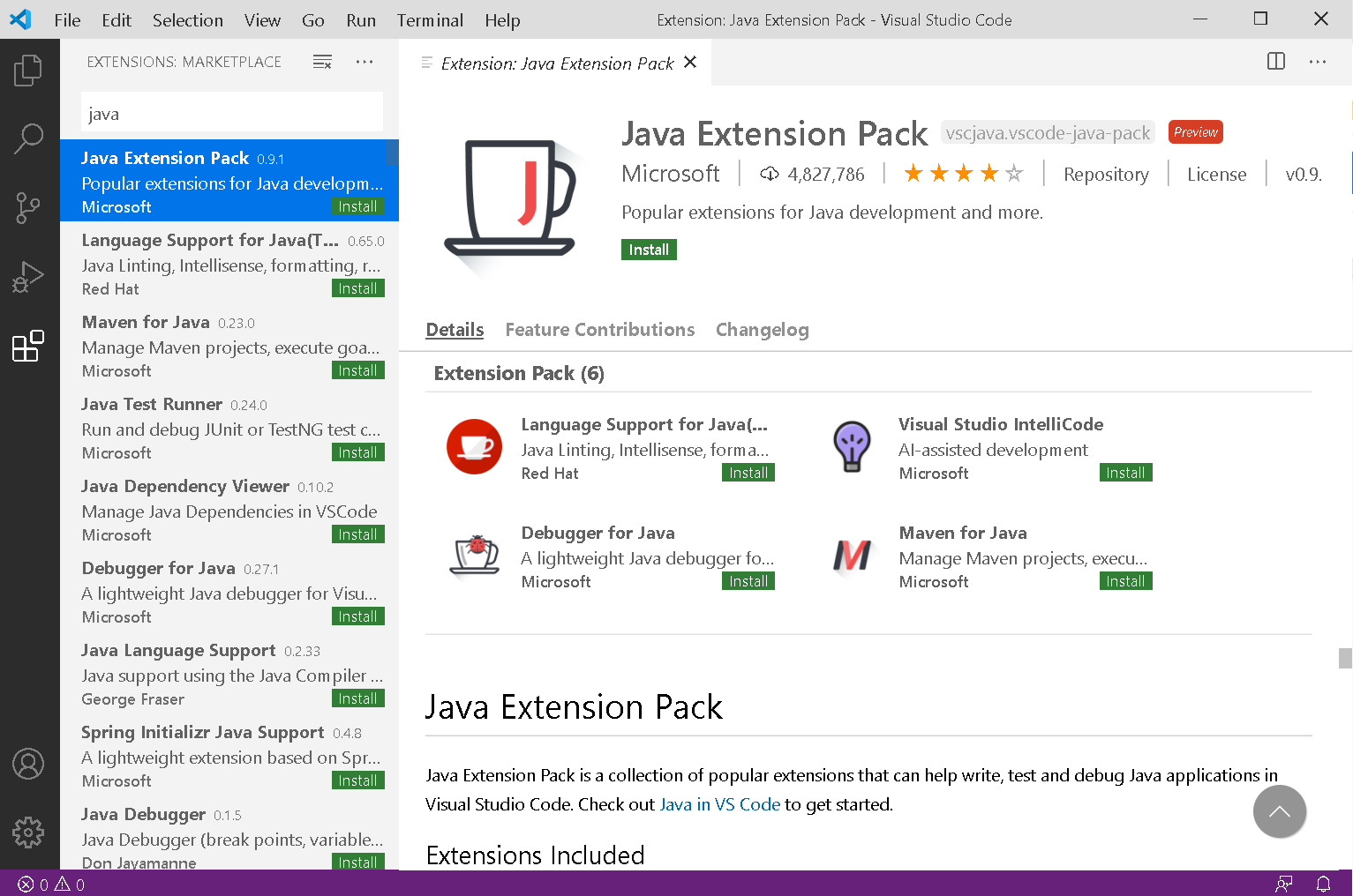 Java Extension Pack検索